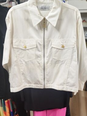 bill blass Off-White Zip-Front Jean Jacket with Gold Buttons